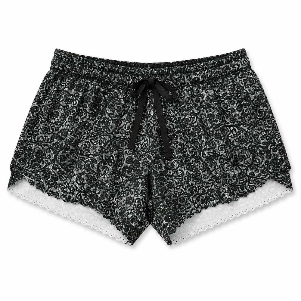 Lululemon Athletic Shorts Black and White Floral Lace Pattern Size 4